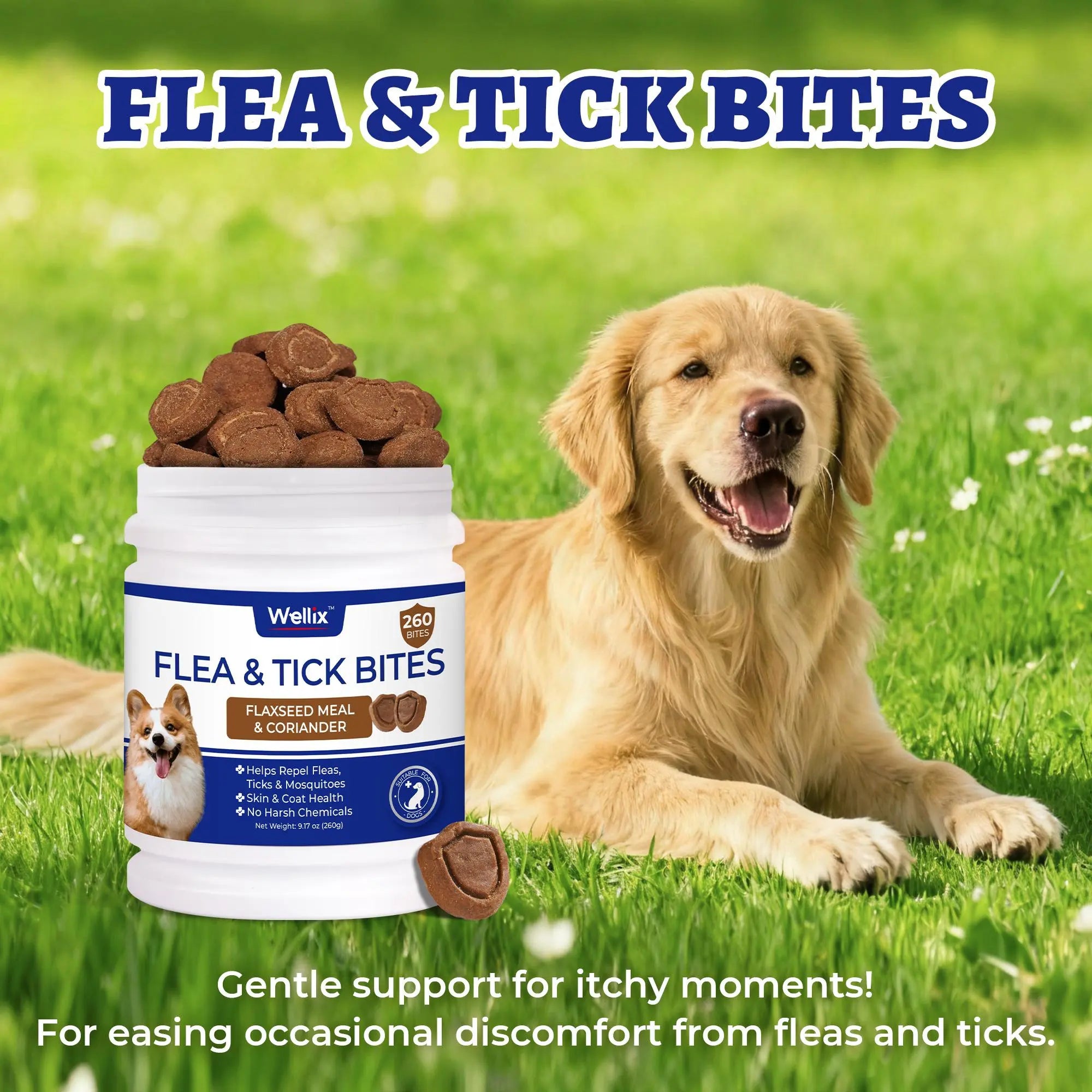 Wellix Flea & Tick Support Chews for Dogs - Pet Skin & Coat Care Supplement, Tiktok Shop Spring Glowup Item