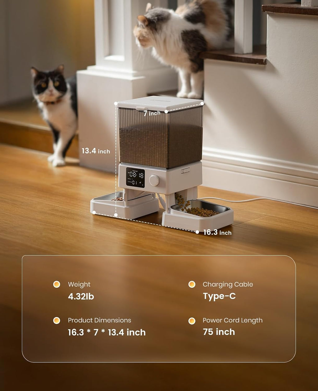 Automatic Cat Feeder for 2 Cats, 20 Cups/5L Automatic Cat Food Dispenser for Small Pets Indoor, Timed Cat Feeder for Dry Food(White)