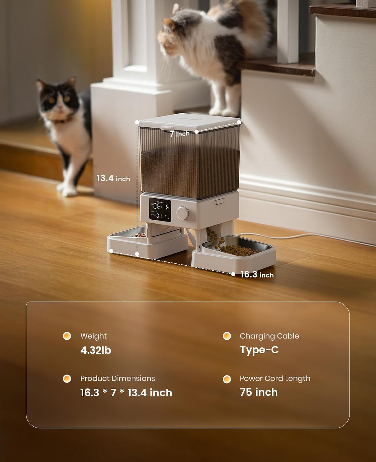 Automatic Cat Feeder for 2 Cats, 20 Cups/5L Automatic Cat Food Dispenser for Small Pets Indoor, Timed Cat Feeder for Dry Food(White)