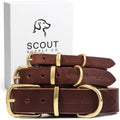 Scout Supply Classic Leather Dog Collar | Heavy Duty Thick Full Grain Leather | Waterproof & Rust-Proof Brass Hardware | Dark Brown (S: 0.8" Wide for 10.5"-13.5" Neck)