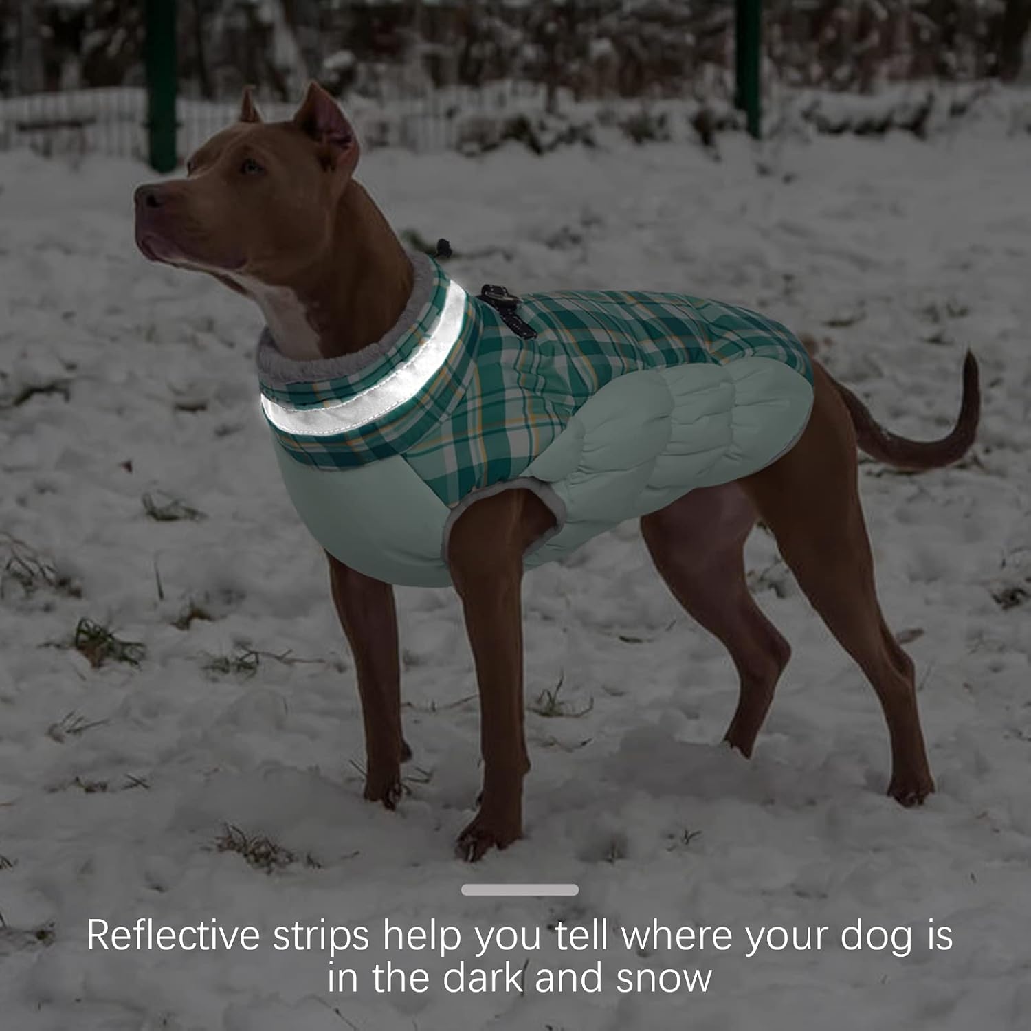 Dog Coat for Large Dogs,Waterproof Dog Winter Jacket with Harness Built in Puppy Cold Weather Coats Reflective Pet Vest with Zipper Warm Fleece Dogs Snowsuit Windproof Green Plaid L