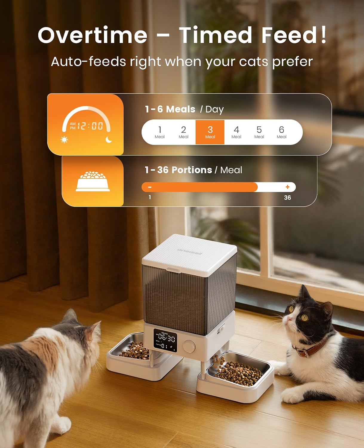 Automatic Cat Feeder for 2 Cats, 20 Cups/5L Automatic Cat Food Dispenser for Small Pets Indoor, Timed Cat Feeder for Dry Food(White)
