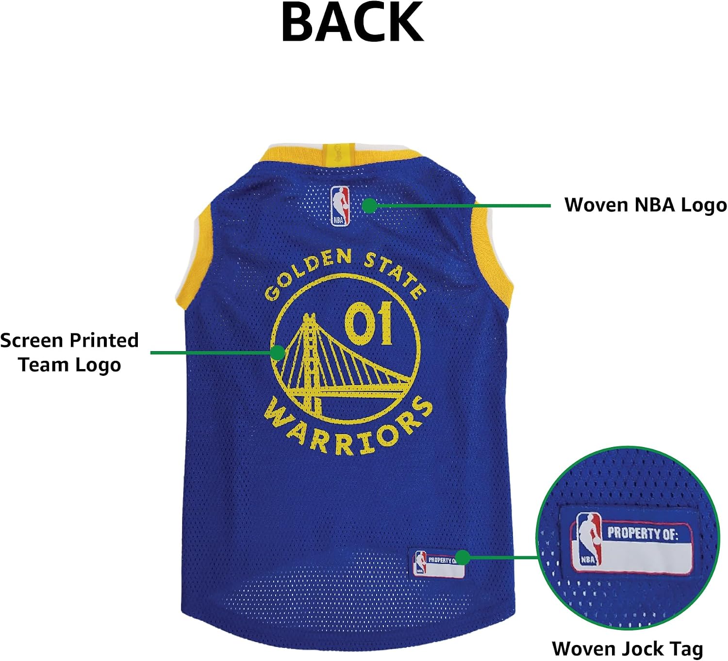NBA GOLDEN STATE WARRIORS DOG Jersey, X-Small - Tank Top Basketball Pet Jersey