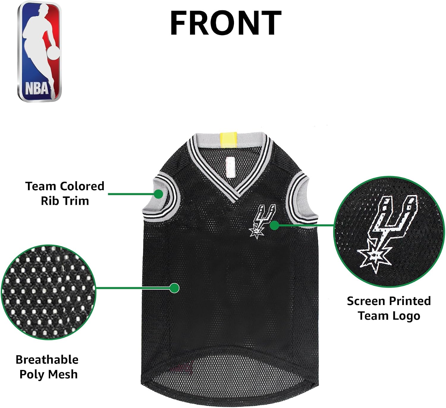 NBA SAN ANTONIO SPURS DOG Jersey, X-Small - Tank Top Basketball Pet Jersey