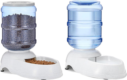Automatic Pet Water Dispenser and Gravity Food Feeder Set for Cat and Dog, Easy to Clean, 152Fl.Oz Food Feeder, 135.3Fl.Oz Water Dispenser, Small, Pack of 2