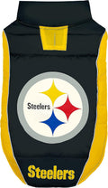 NFL Pittsburgh Steelers Puffer Vest for Dogs & Cats, Size Small. Warm, Cozy, and Waterproof Dog Coat, for Small and Large Dogs/Cats. Best NFL Licensed PET Warming Sports Jacket