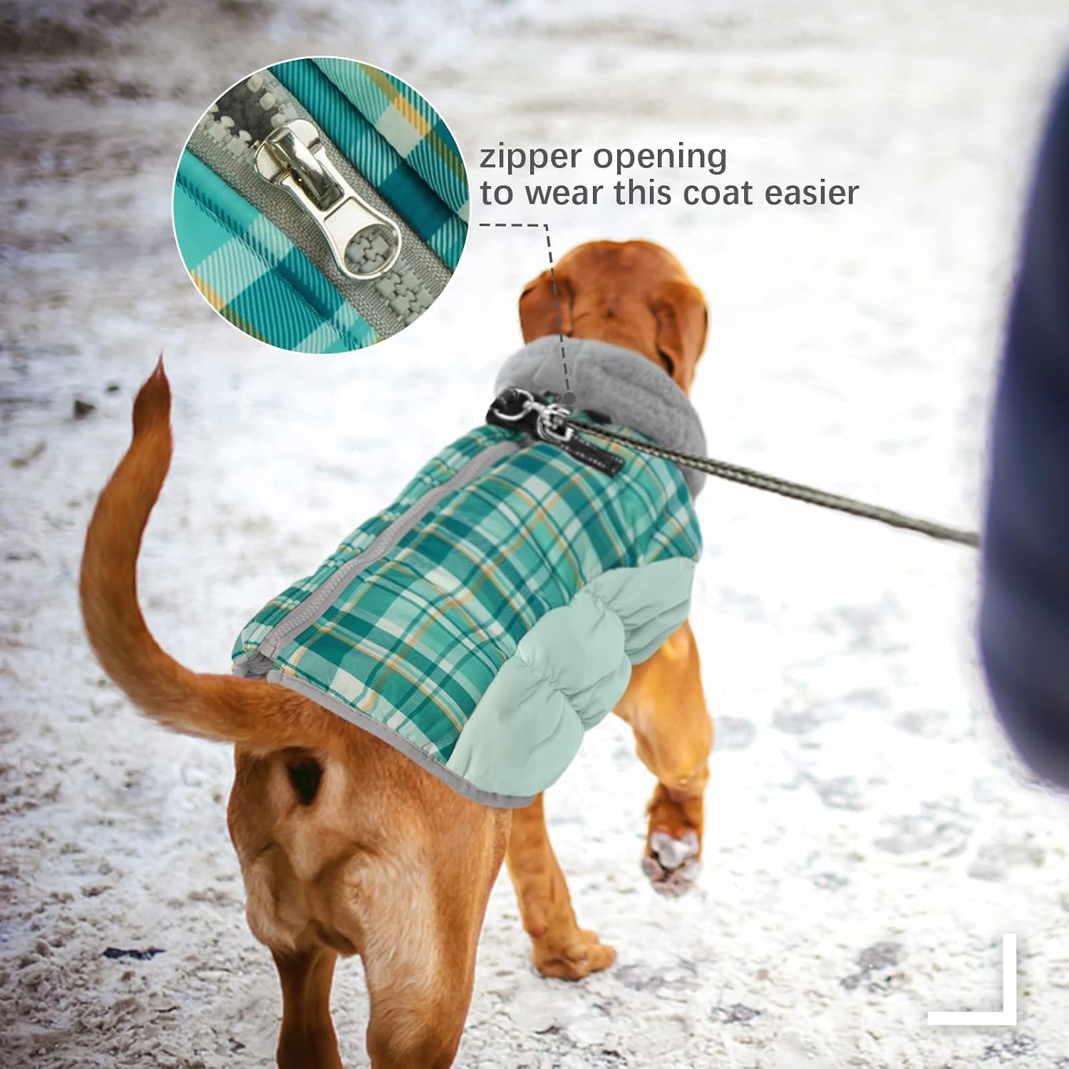 Dog Coat for Large Dogs,Waterproof Dog Winter Jacket with Harness Built in Puppy Cold Weather Coats Reflective Pet Vest with Zipper Warm Fleece Dogs Snowsuit Windproof Green Plaid L