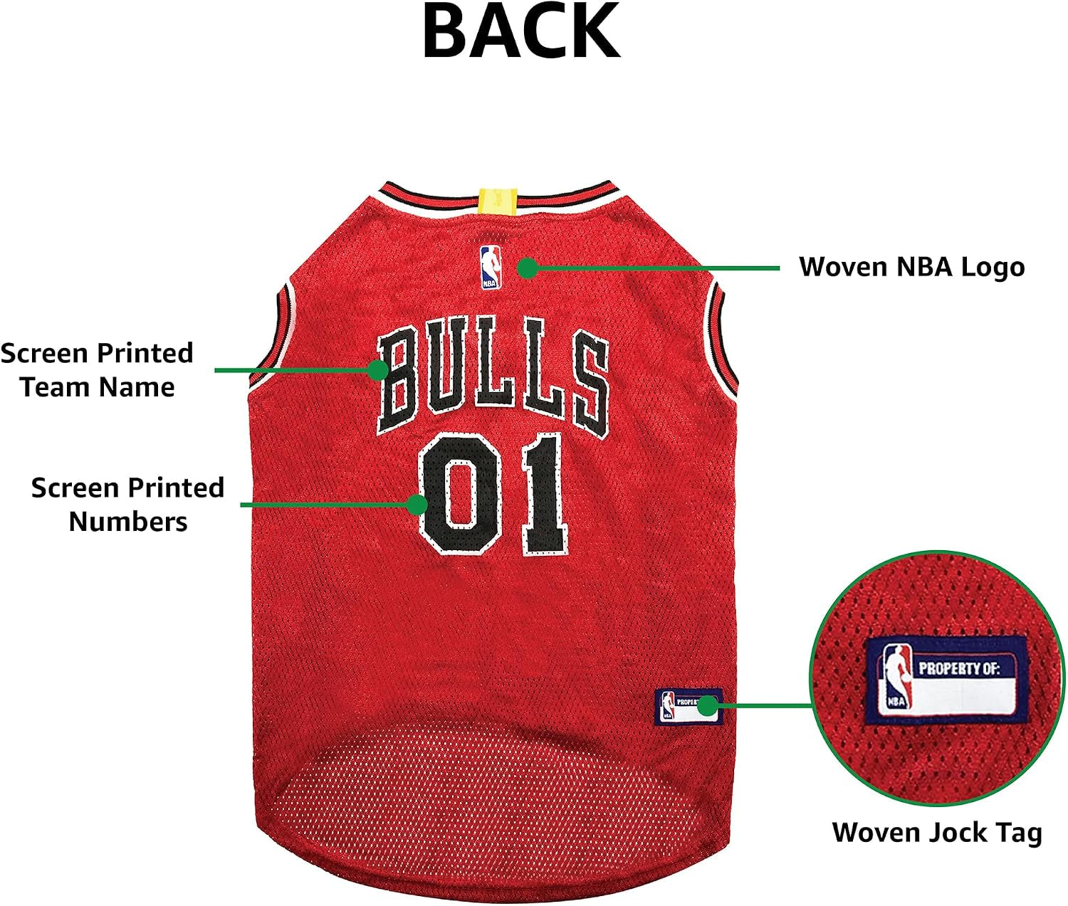 NBA CHICAGO BULLS DOG Jersey, X-Small - Tank Top Basketball Pet Jersey