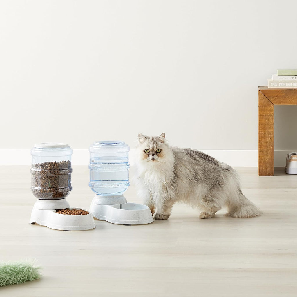 Automatic Pet Water Dispenser and Gravity Food Feeder Set for Cat and Dog, Easy to Clean, 152Fl.Oz Food Feeder, 135.3Fl.Oz Water Dispenser, Small, Pack of 2