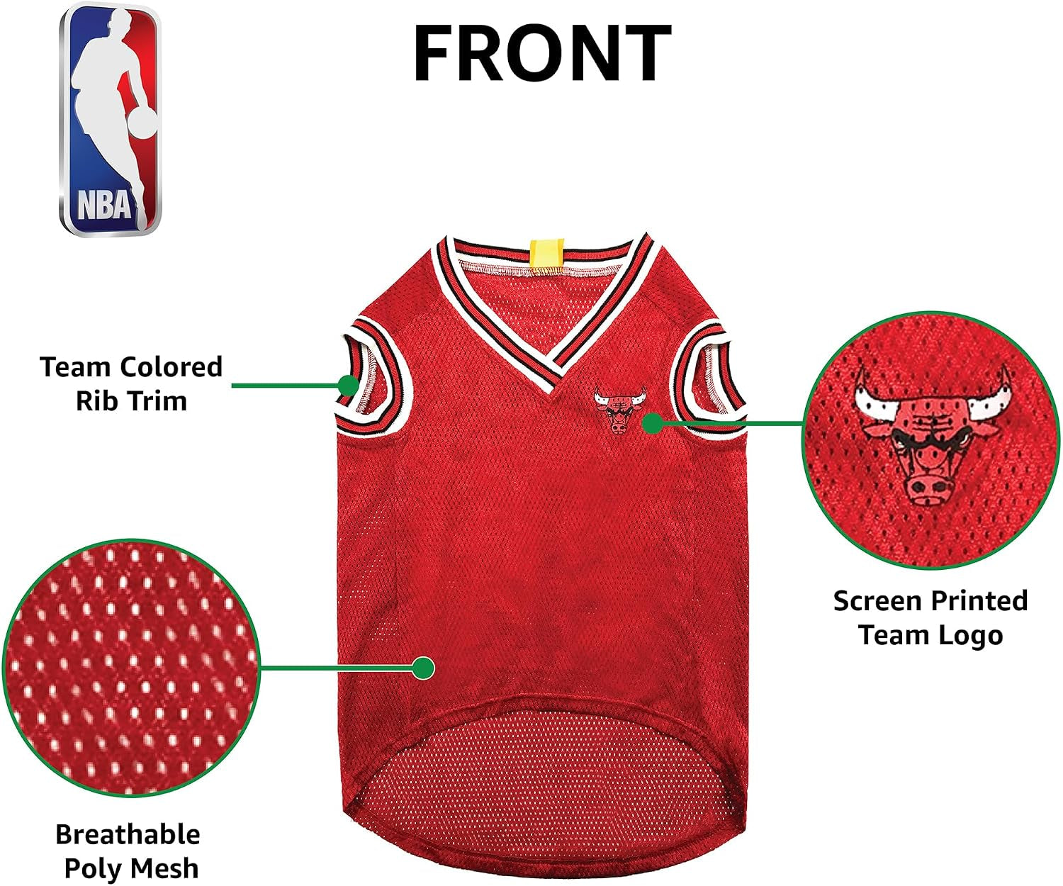 NBA CHICAGO BULLS DOG Jersey, X-Small - Tank Top Basketball Pet Jersey
