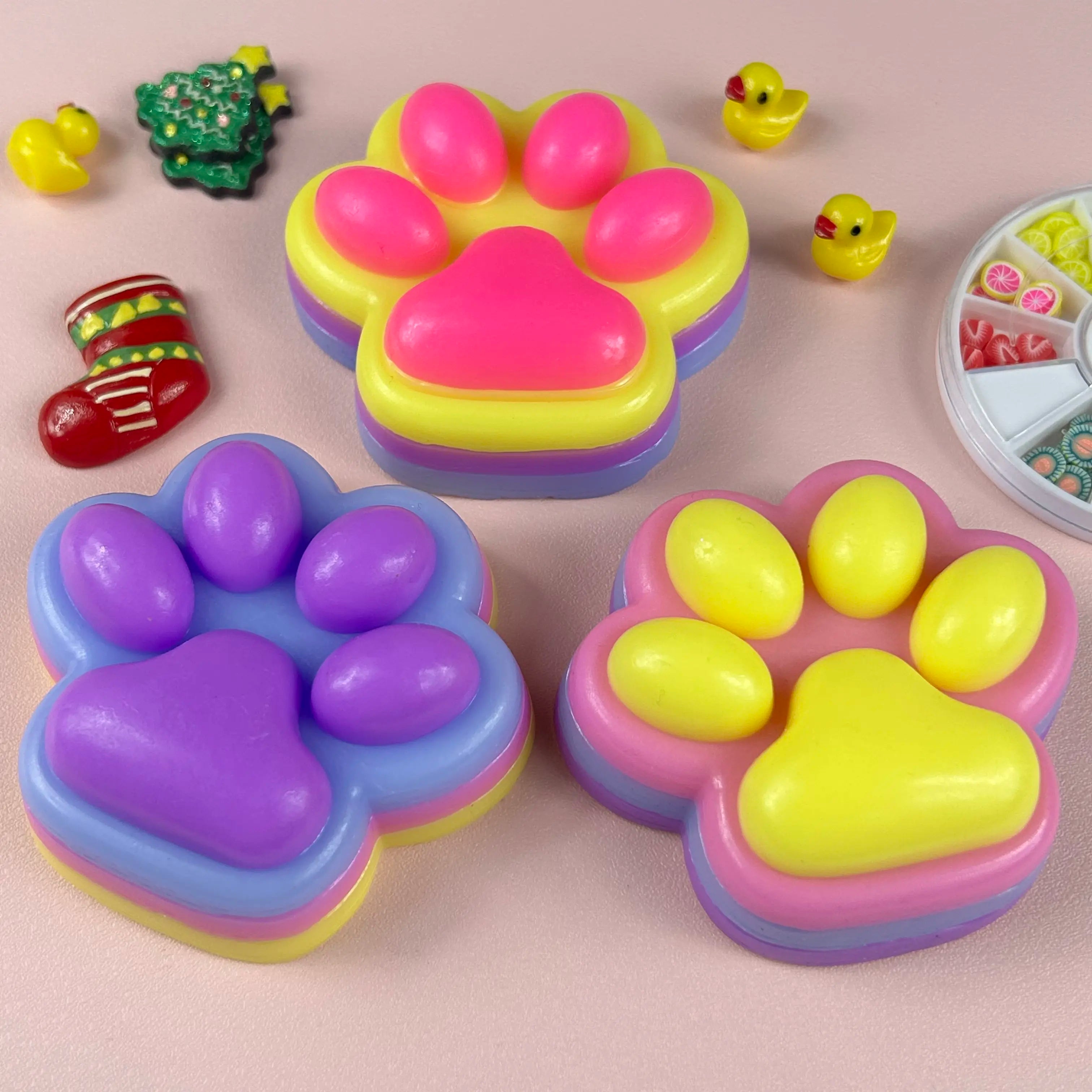 3-Pack Cat Paw Squishies Toys - Soft Stress Relief Sensory Bundle with Gradient Blue, Dreamy Purple, Clear Designs for On-The-Go Relaxation, Teenage Girl Gifts